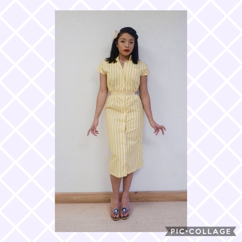 Vintage Yellow Pin Up Striped Wiggle Dress